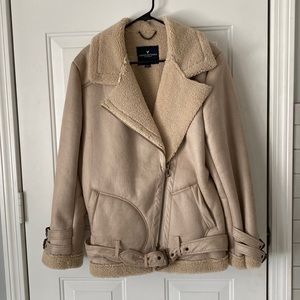 New, never worn Sherpa lined faux suede jacket